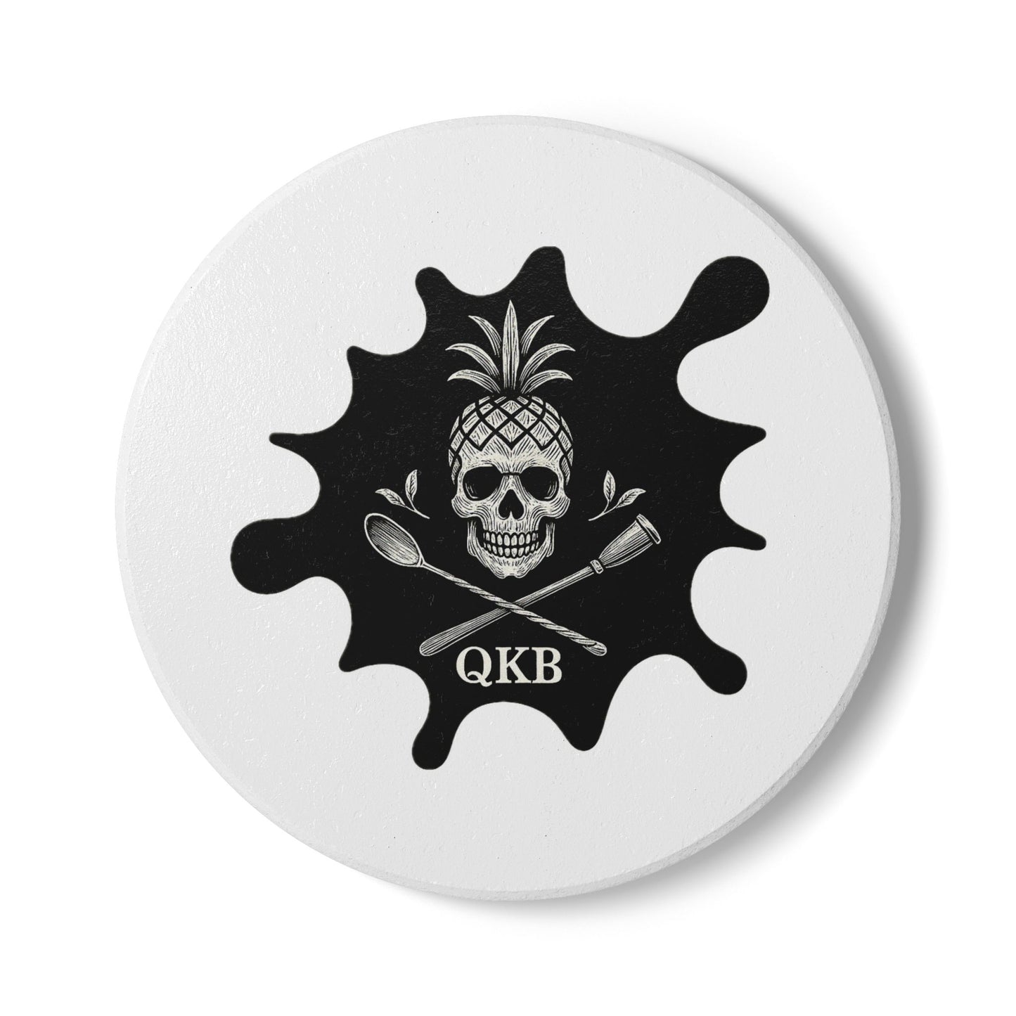 QKB Skull & Pineapple Ceramic Coaster | Unique Drink Coaster for Home Bar, Halloween Decor, Gift for Chefs, Party Favor, Kitchen Accessory