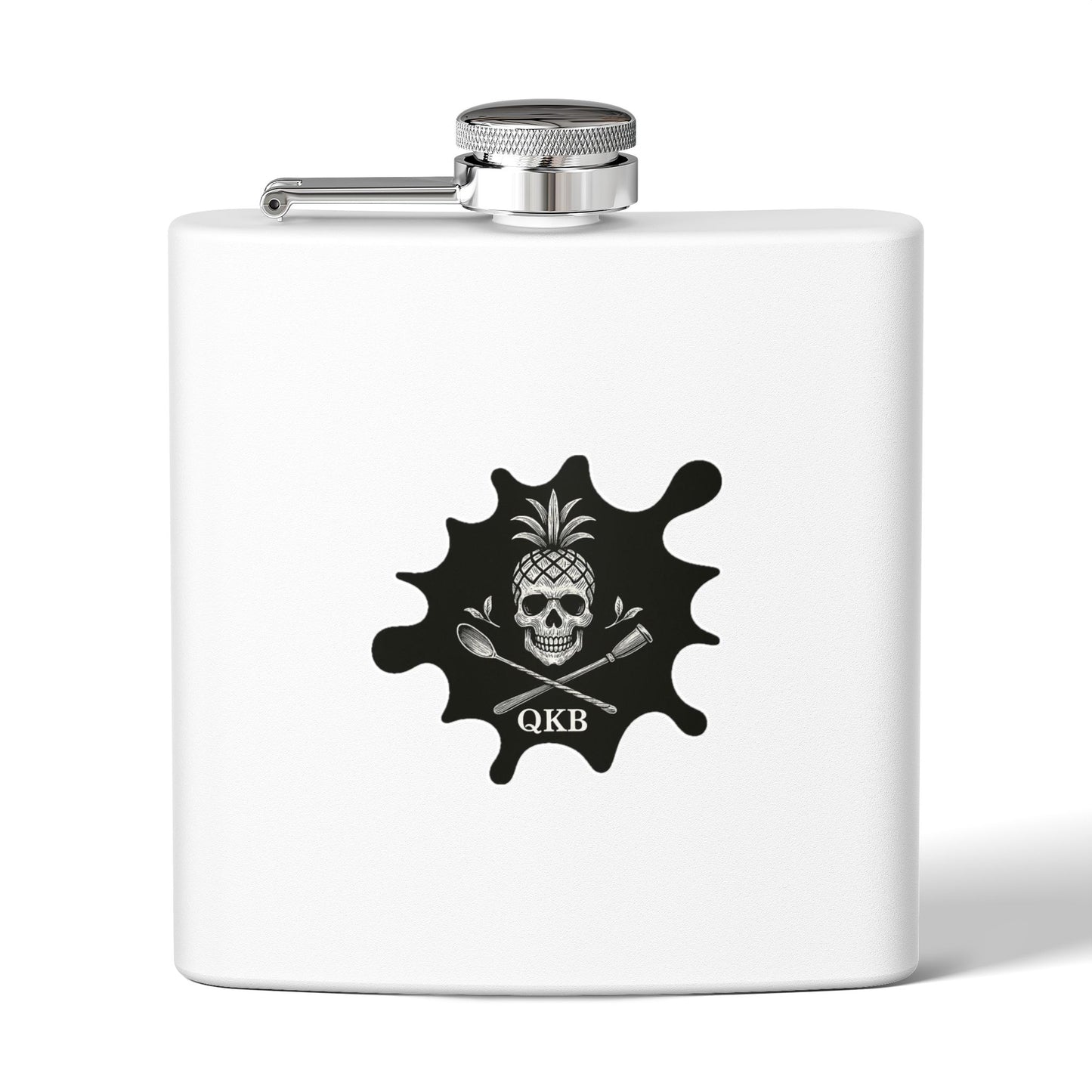 QKB Pineapple Skull Design Flask, 6oz Stainless Steel