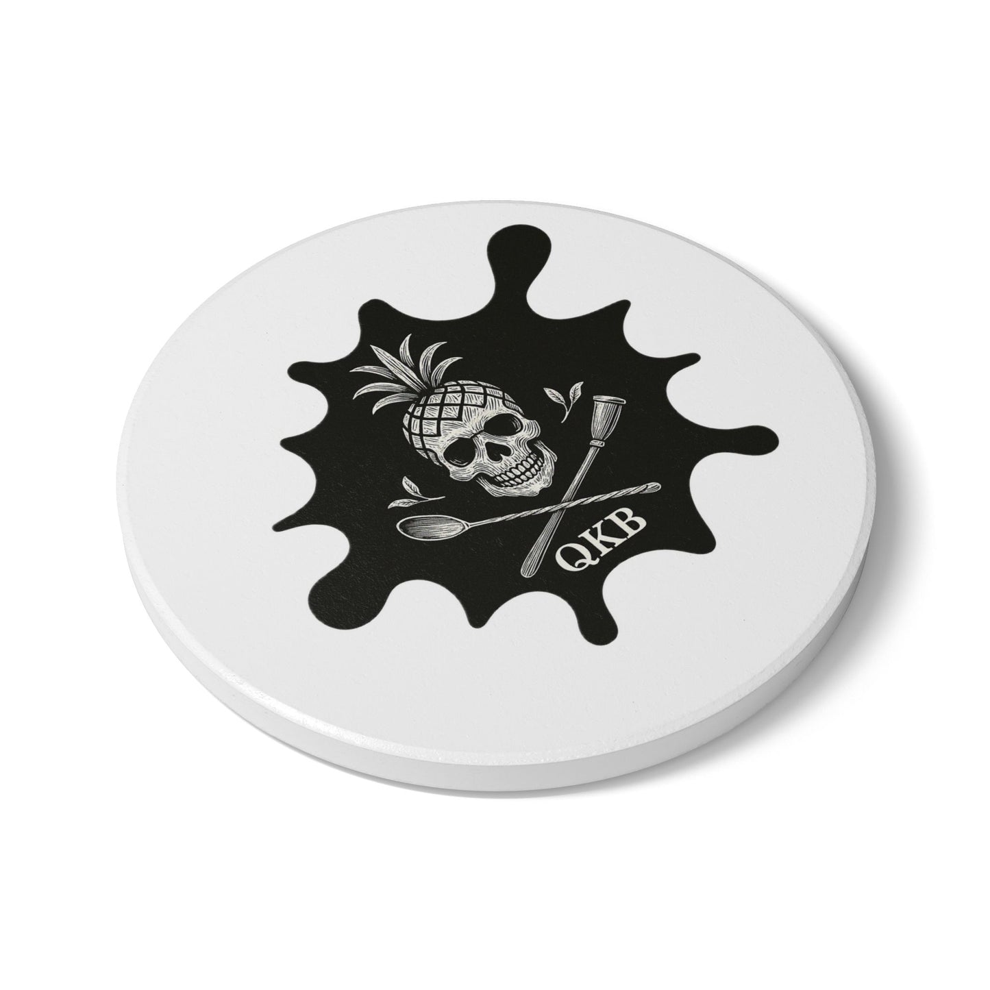 QKB Skull & Pineapple Ceramic Coaster | Unique Drink Coaster for Home Bar, Halloween Decor, Gift for Chefs, Party Favor, Kitchen Accessory